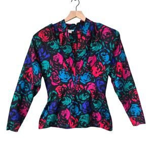 Vintage St. Gillian Sportswear Silk Floral Blouse Peplum Top Size 6